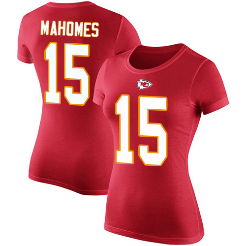 Women Football Kansas City Chiefs #15 Mahomes Patrick Red Rush Pride Name and Number T-Shirt